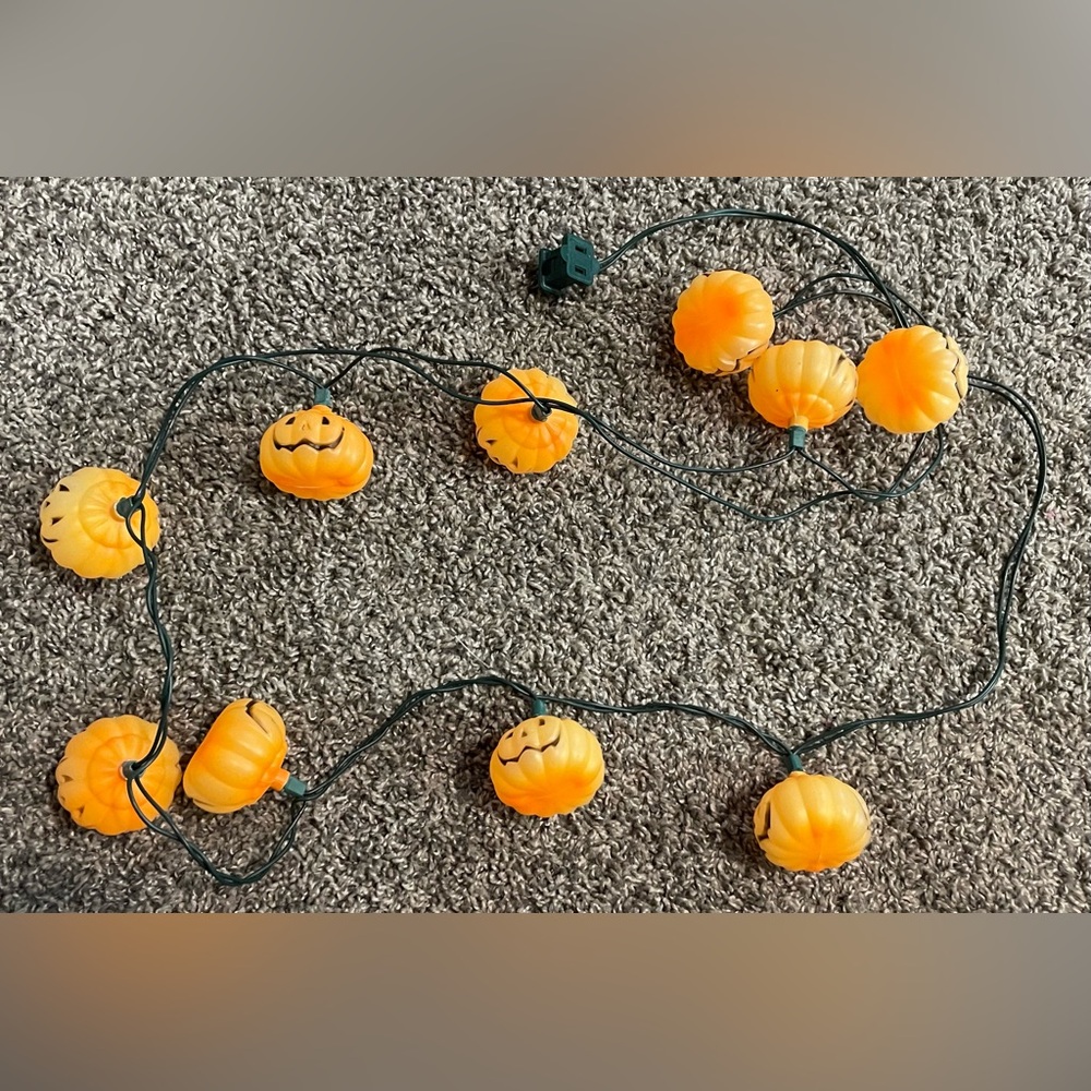 Vintage Pumpkin String Lights Halloween Decor Blow Mold Jack O’ Lantern Orange - Picture 3 of 8